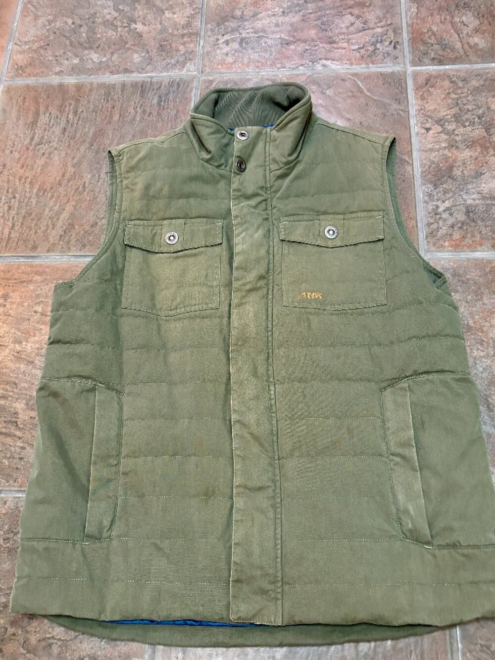 ~~Mountain Khakis Men's Quilted Canvas Vest L Green Full Zip Snap Button Durabl